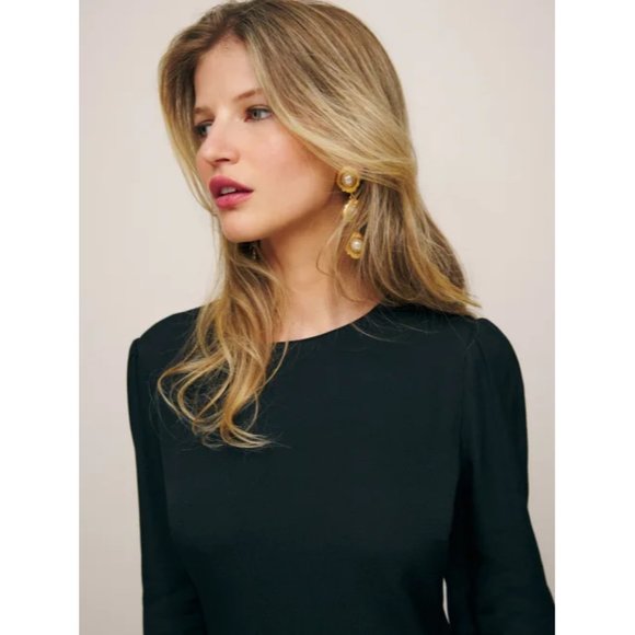 Reformation × Camille Rowe Eleri Dress in Black Mini Adjustable Tie - Picture 7 of 8